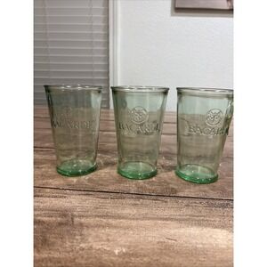 BACARDI RUM - BAT & BACARDI EMBOSSED Heavy GREEN Glass Tumbler 3